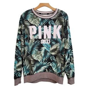 PINK Limited Edition Tropical Floral Leaf Pattern Crewneck